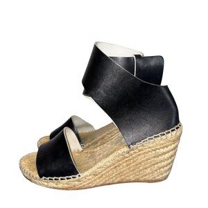 Celine Black Leather Espadrille Wedge Sandals Size 39 Ankle Strap US 9 Shoes